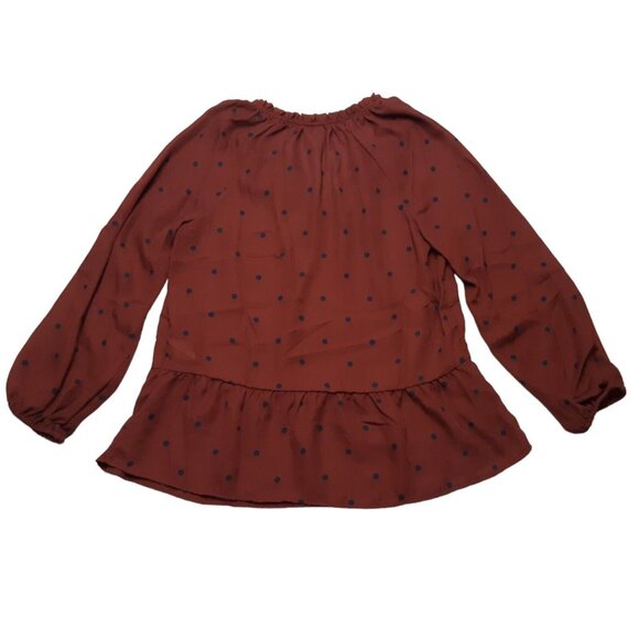 Old Navy Top Womens Small Red Polka Dot Long Sleeve Boho Ruffle Burgundy Blouse - Picture 11 of 14